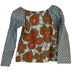 Hannah Kate Girls Mixed Print Cotton Peasant Style Blouse Size 10